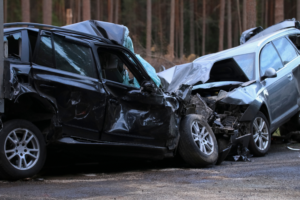 two cars in car crash