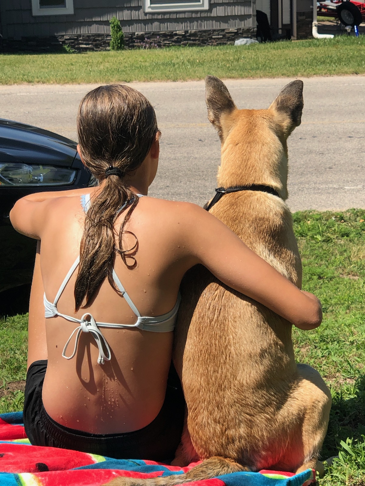 girl and dog